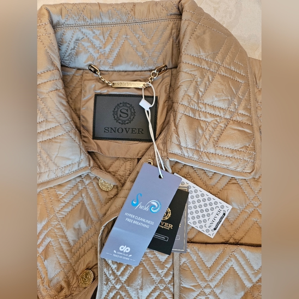 Women's Long Beige Winter Quilted Coat, Snover, NWT, Small - Picture 7 of 15